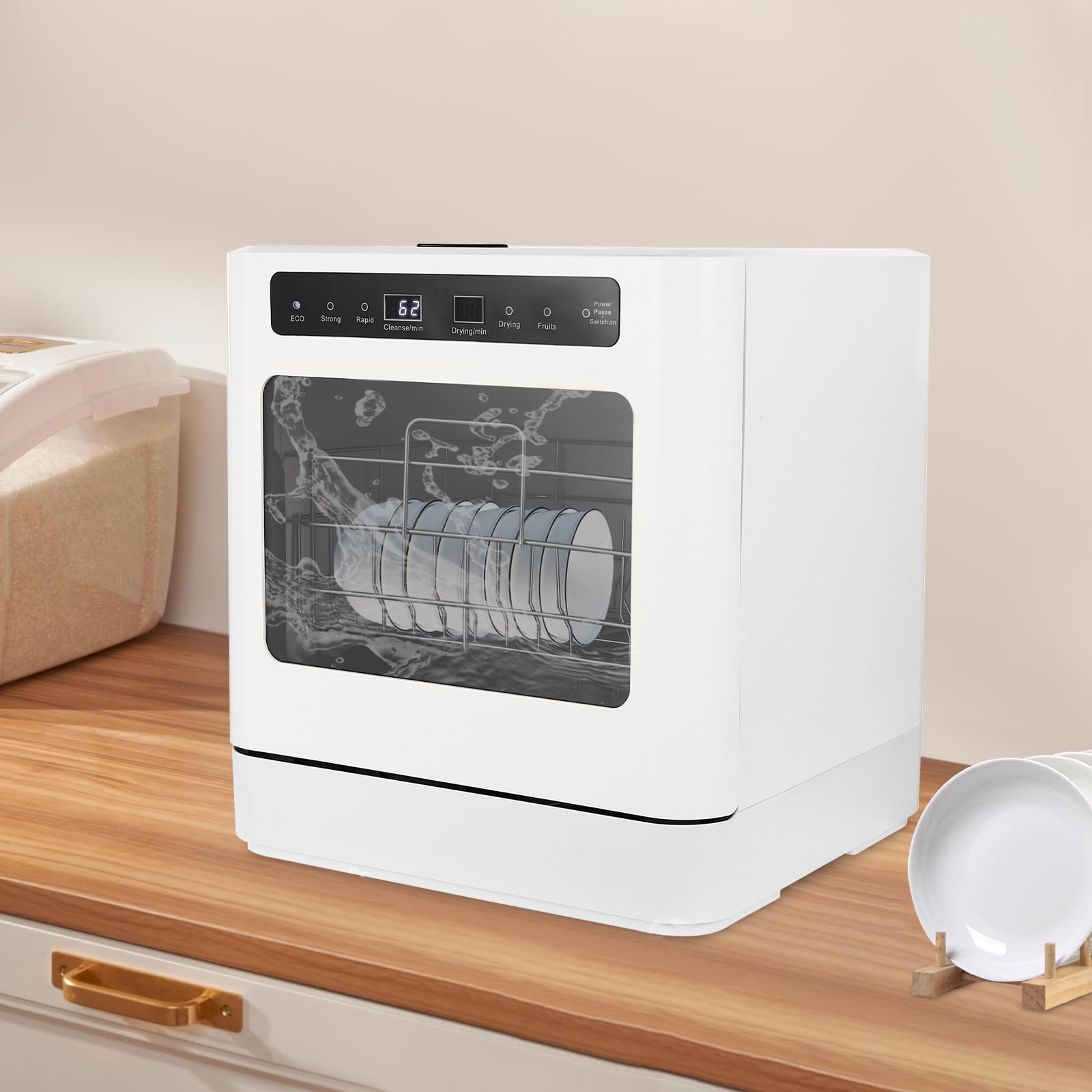 Lavavajillas de mesa, máquina de lavar platos de 800W con pantalla LED, lavavajillas de sobremesa con 4 programas de lavado, mini lavavajillas sin conexión de agua para apartamentos pequeños y