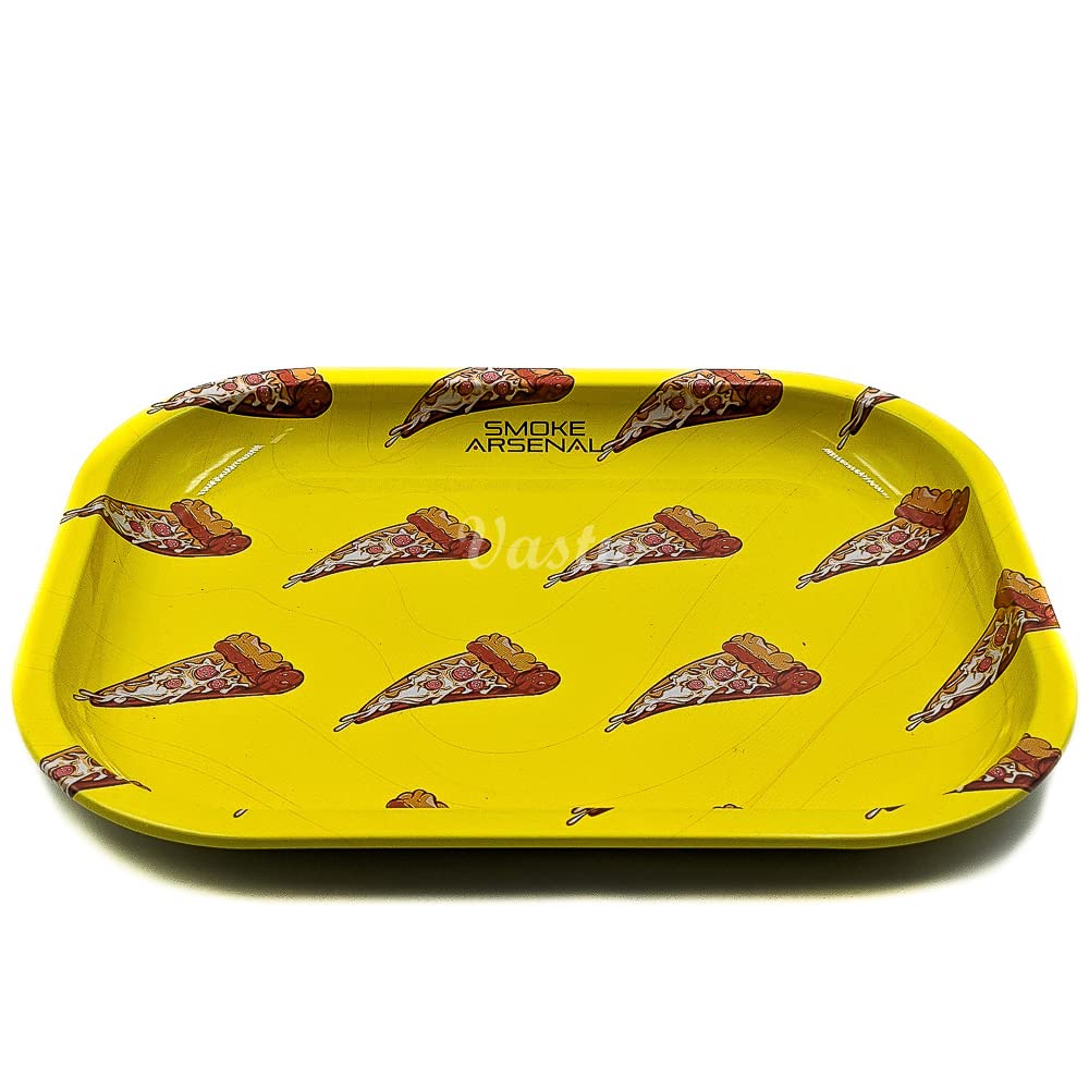 Rolling Tray - Small Metal Smoking Rolling Tray - Various Cartoon Designs (Pizza)