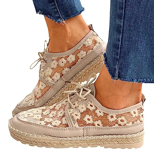 tinbarry Baskets en toile pour femme - Coupe basse - Chaussures plates brodées - En tissu respirant - Élégantes - Chaussures basses à lacets - Chaussures de course - Chaussures de marche en plein air