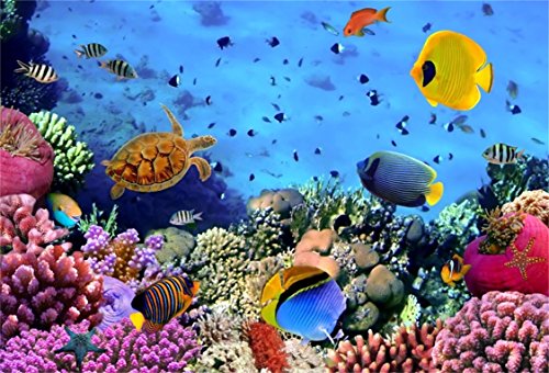 AOFOTO 7x5ft Undersea Coral and Fish Background Colorful Seabed Scene Marine Aquarium Photography