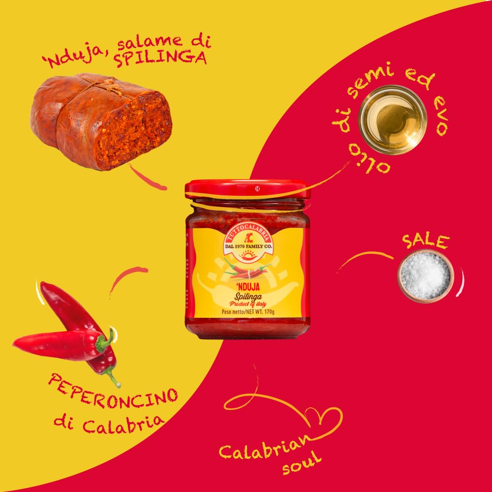 Tutto Calabria - Nduja di Spilinga Artigianale, Salame Spalmabile e Cremosa in Vasetto da 170g - Ideale per aperitivi bruschette e pizza (Confezione da 3)
