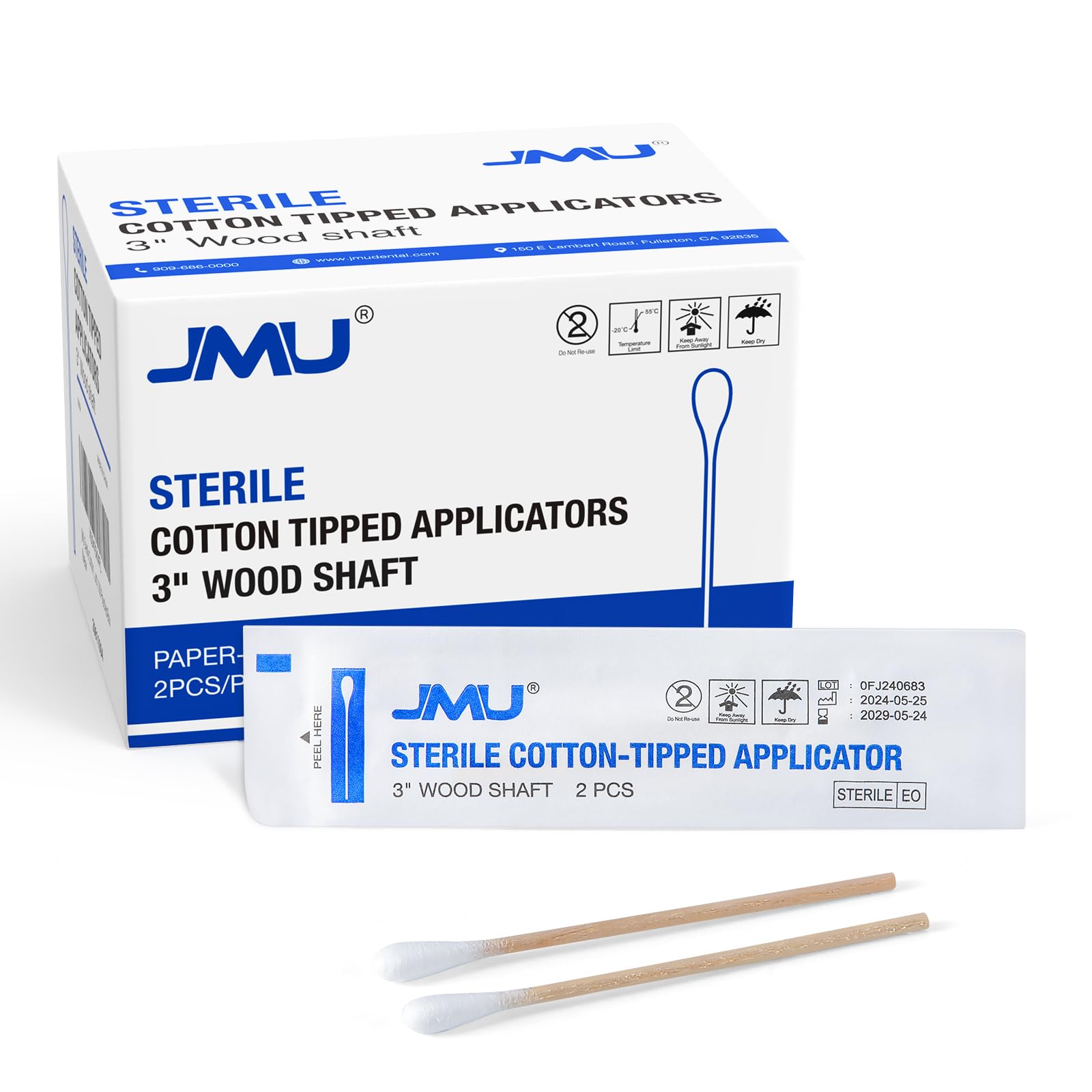 JMU Sterile Cotton Tipped Applicators 3" - cotton balls and swabs | Mubboo