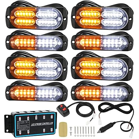LINKITOM 8pcs Car Truck Strobe Light with Strobe Controller and Wiring Harness Cover