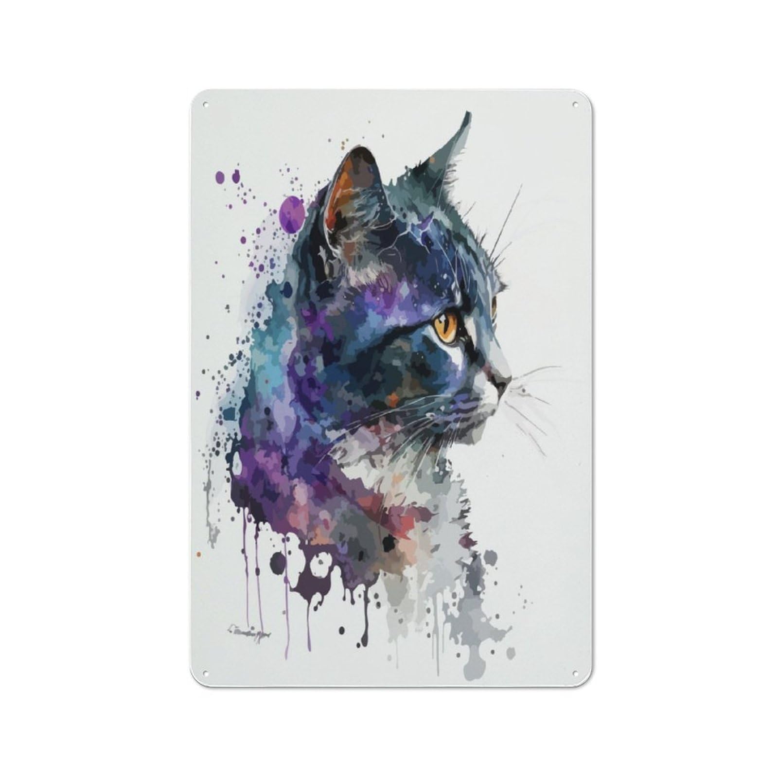 Junmoney Black Cat Watercolor Art Retro Tin Wall Plaque 30X20cm For Man Cave Or Games Room, For Games Room Collectors