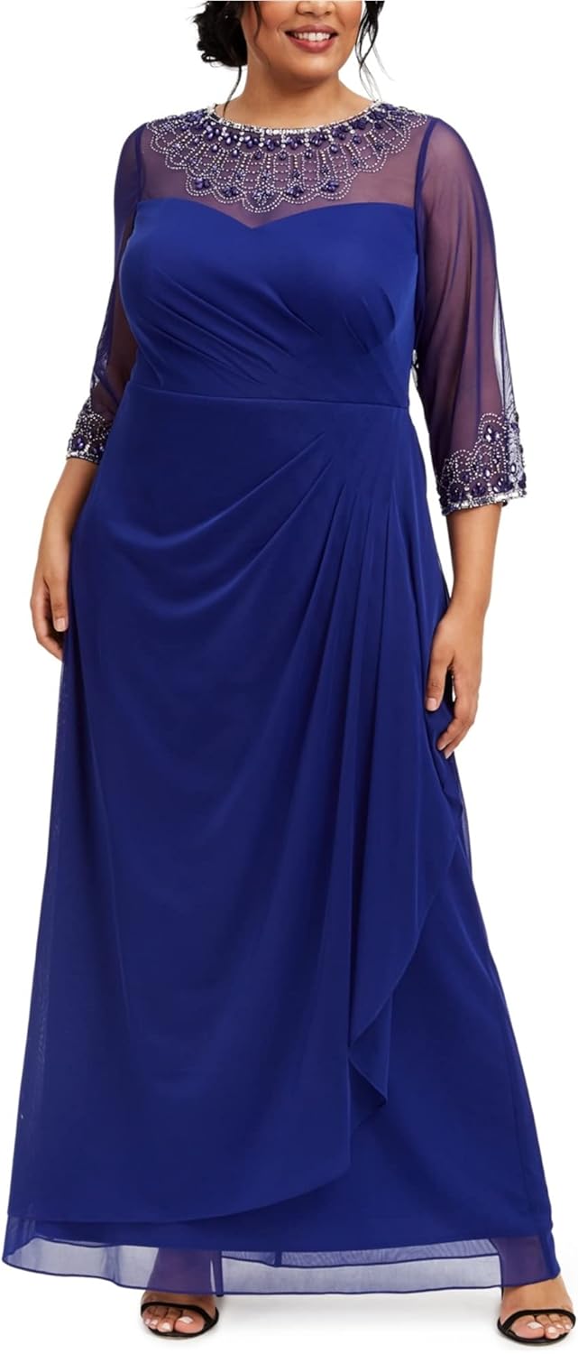 Alex Evenings Womens Plus Size Long Sleeve Sweetheart Neckline Dress