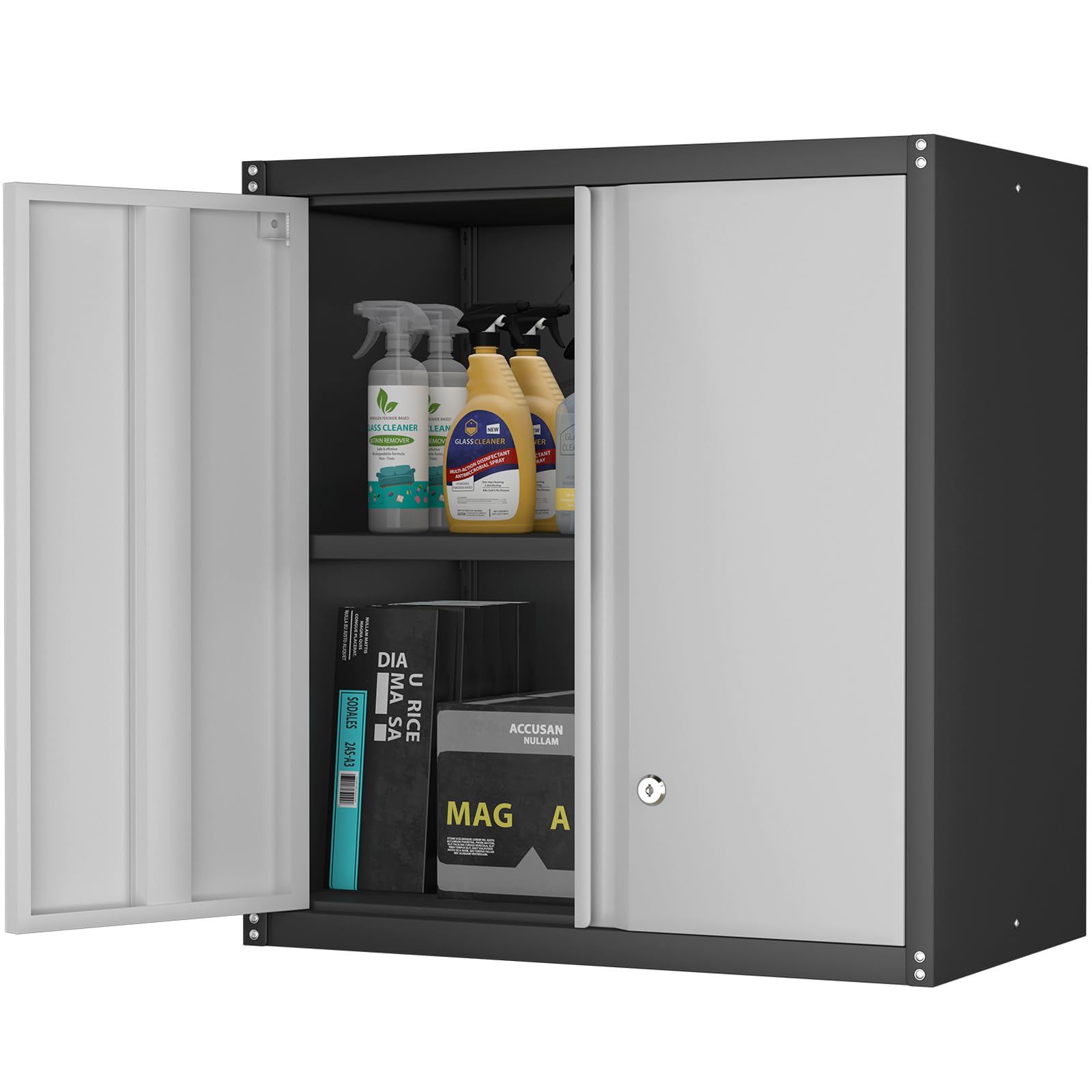 IRONFFICE Garage Wall Cabinet,Garage Storage Cabinets with Adjustable Shelf,Metal Cabinets for Garage,Utility Room,Grey