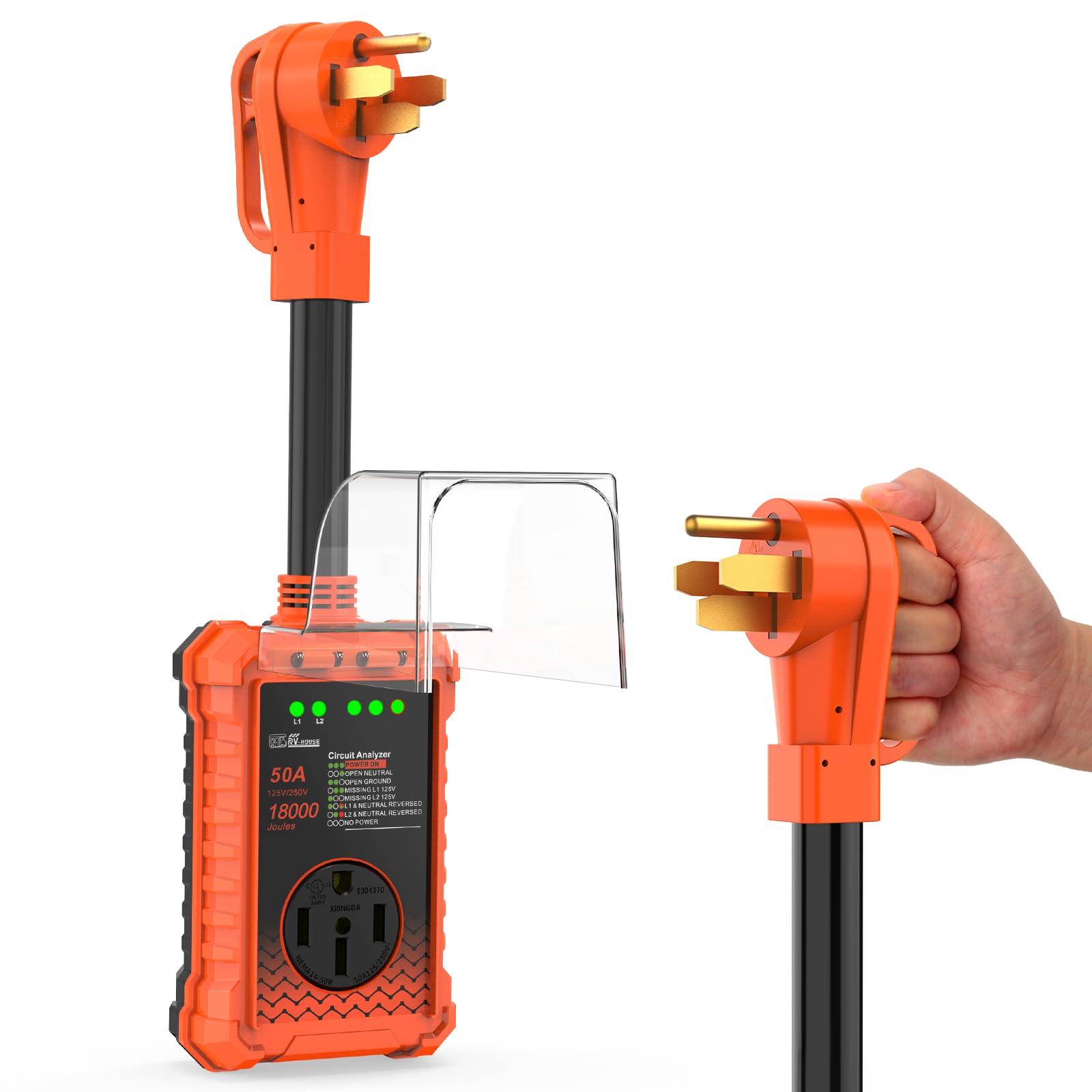 RV Surge Protector 50 Amp 18000 Joules, UL&FCC Certified RV Circuit Analyzer w/LED Indicators Waterproof Cover, Upgraded RV Surge Voltage Protection for Camping, Travel Trailers