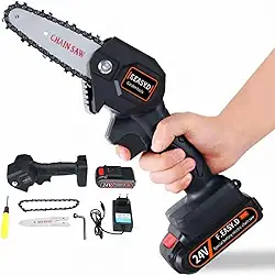 Mini Moto Serra Motosserra a Bateria Elétrica Portátil 600w 24v Carregador Bivolt Recarregável para Galhos Bambu e Madeira Sabre de 10cm 2000mah -CLICK FACIL - Serra Portátil