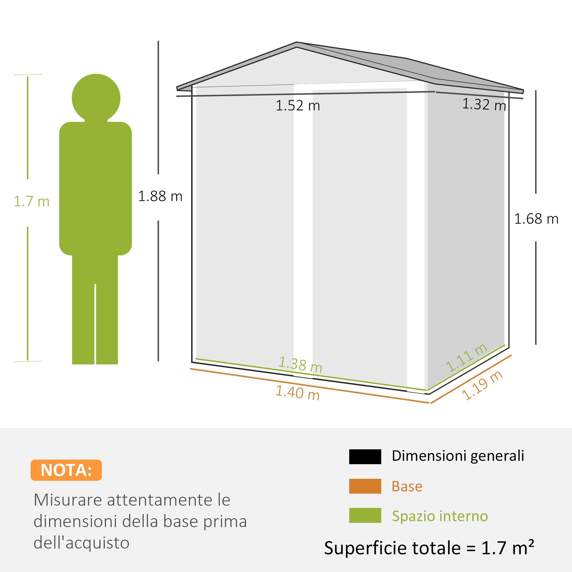 Outsunny Casetta da Giardino 1.7m² in Acciaio Zincato con kit Fondazione, Capanno da Giardino Porta Attrezzi con Tetto Inclinato, 4 Prese d'Aria, Porta Scorrevole, 152x132x188 cm, Grigio Scuro