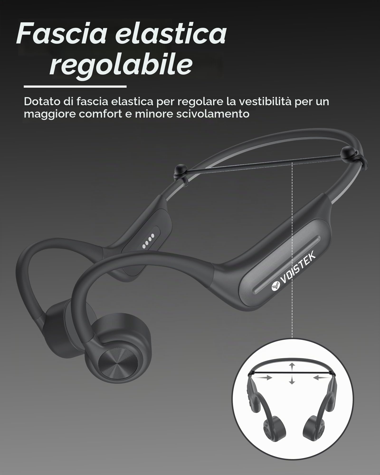 Voistek Cuffie Conduzione Ossea, IP68 Impermeabili Subacquee per Piscina e Nuoto, Bluetooth 5.4 con Lettore MP3 Built-in 32G Memoria, Auricolari Sportive per Surf, Corsa, Ciclismo