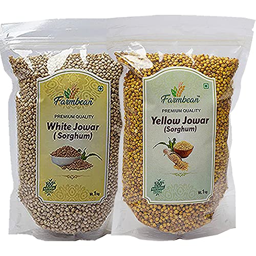 Farmbean Yellow Jowar & White Jowar | 100% Organic | Chemical & Pesticides Free | ( 2 Kg ) Pack of 2 | Each 1 Kg . Farmbean Yellow Jowar & White Jowar | 100% Organic | Chemical & Pesticides Free | ( 2 Kg ) Pack of 2 | Each 1 Kg .