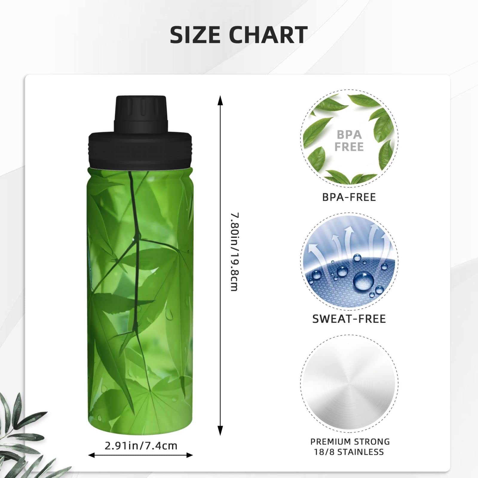 Green Nature Sport-Wasserflasche, 530 ml, isolierte Edelstahl, auslaufsichere Wasserflasche für Reisen, Fitnessstudio, Büro