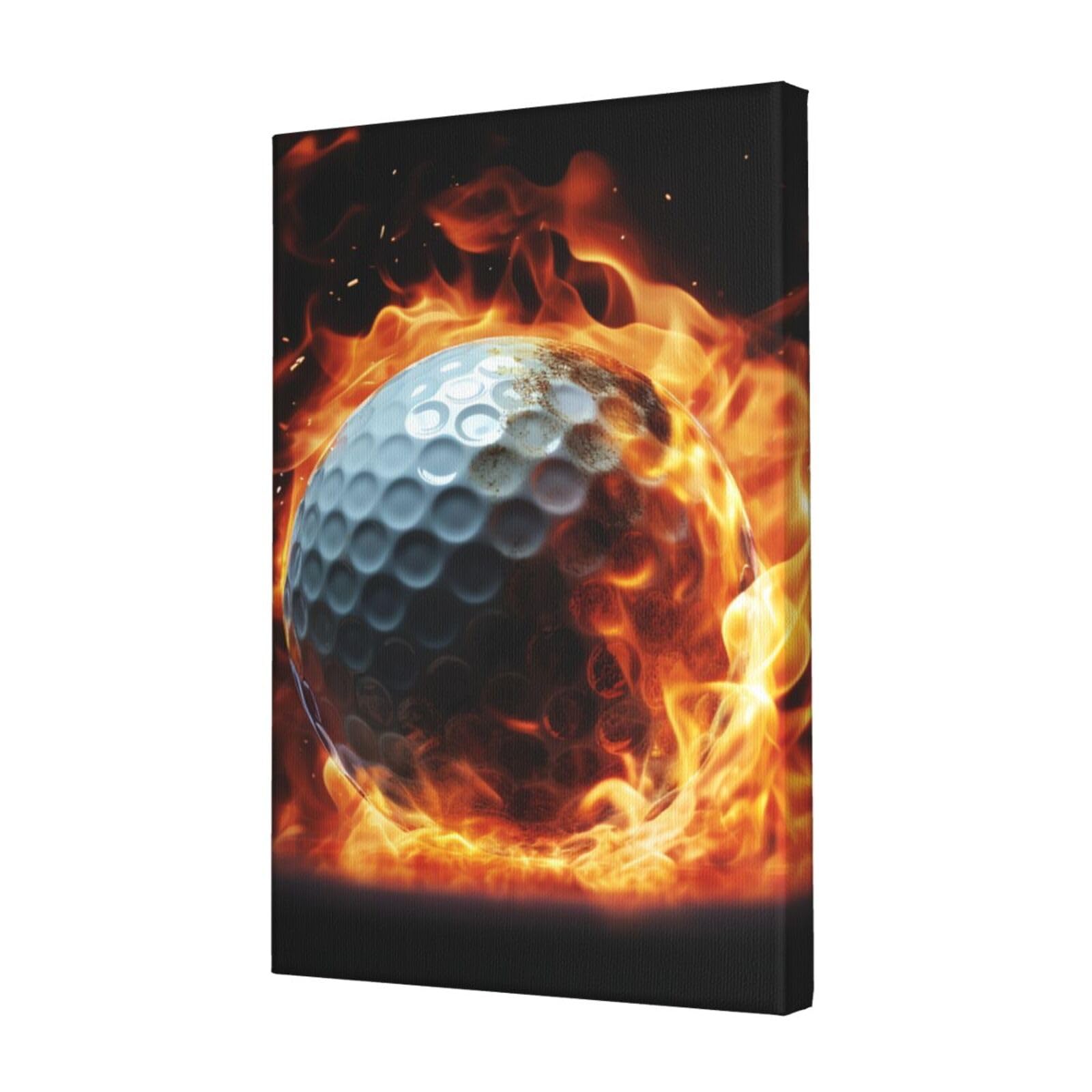 KLOPH Golf ball on fire Canvas Wall Art for Living Room 12"x18" Modern Artwork Painting for Bathroom Hanging Canvas Prints Aesthetic Wallart for Bedroom Kitchen Office Wall Decor