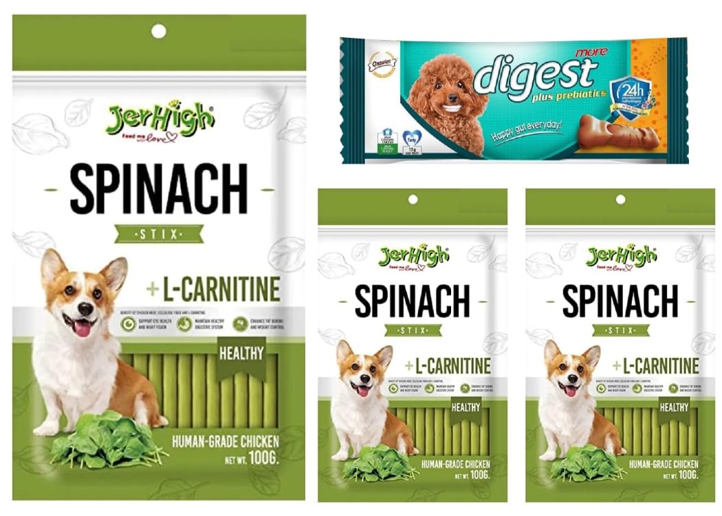 Jerhigh Healthy Snack & Training Treat for Puppies Human Grade High Protein Chicken, Stix Dog Treats with Free Gnawlers Digest prebiotics Suitable for All Life Stages Flavor Spinach (3 X 100g) (B0CH1VX718) Amazon Price History, Amazon Price Tracker