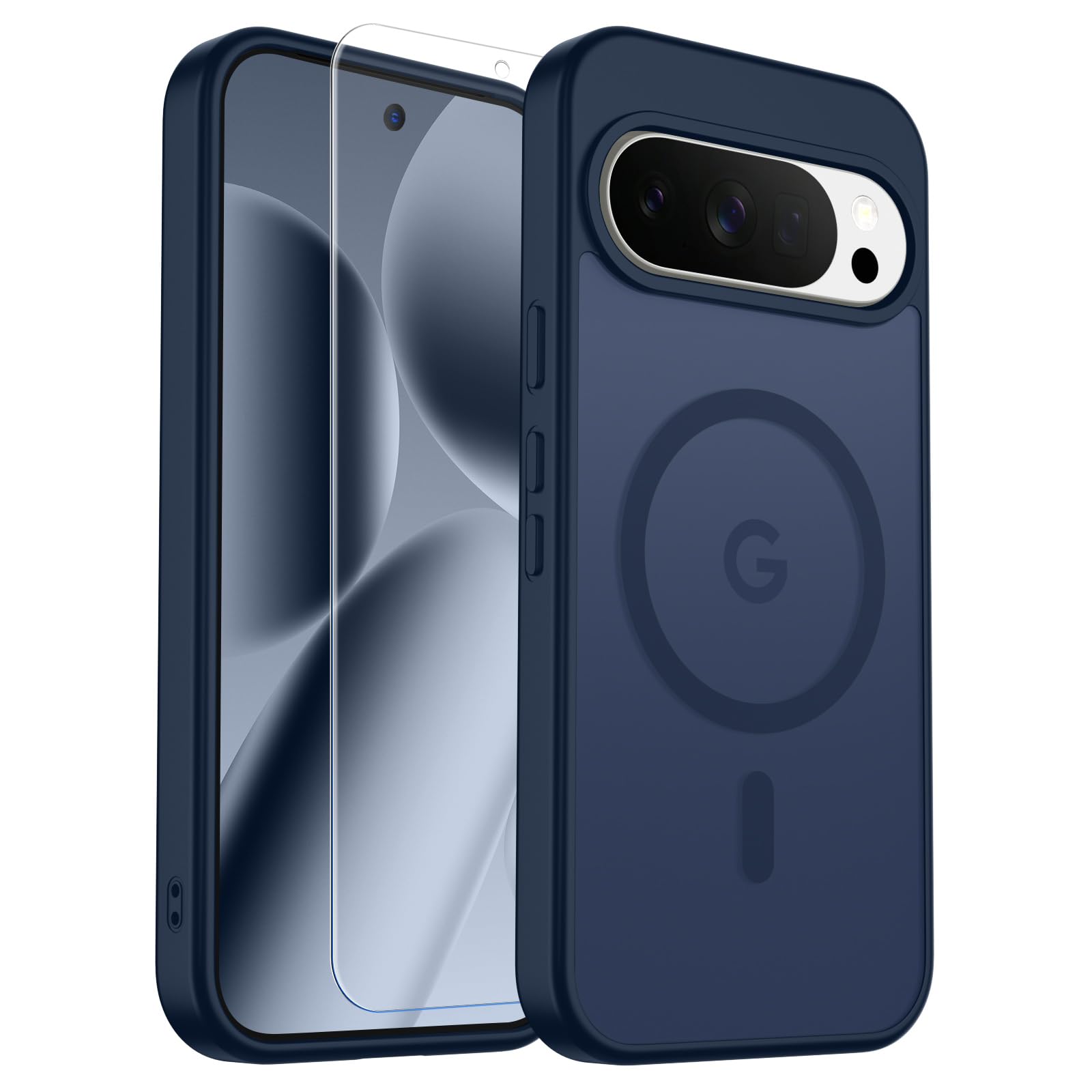 SUPFINE Magnetic for Google Pixel 10 Pro XL Case with Screen Protector, (Built-in Magnets) ((Military Grade Drop Protection) Slim Translucent Shockproof Phone Case,Sapphire Blue