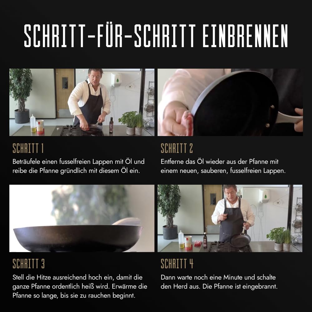 SKOTTSBERG Carbonstahl Wok - Ø 24 cm – vorgebrannt & PFAS‑frei, 2,5 mm Boden, hitze- & Kratzfest - für Induktion, Gas, Ceran, Grill & Ofen