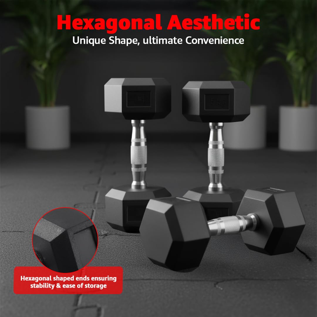 Paire D'Haltères Hexagonales 15kg X2 (30kg Total) - Revêtement Caoutchouc, Poignée Ergonomique, Idéal Musculation & Fitness Maison