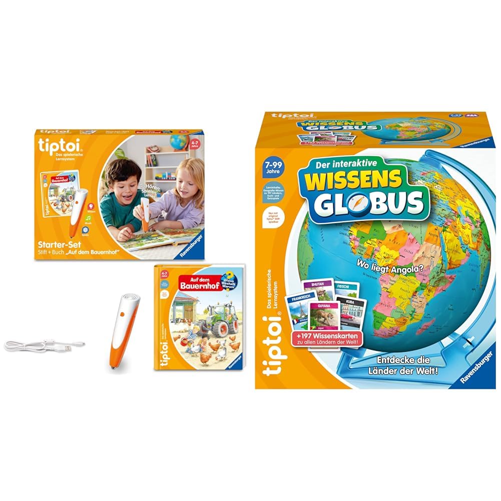 Ravensburger tiptoi Starter-Set 00114 Stift und Bauernhof-Buch & tiptoi Spiel 00107 Der interaktive Wissens-Globus