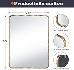 24"x32" Champagne Bronze miroirs pour salle de bain, ancien miroir mur de salle de bains en laiton avec cadre perlé, champagne Bronze Vanity miroir pour chambre à coucher ornée