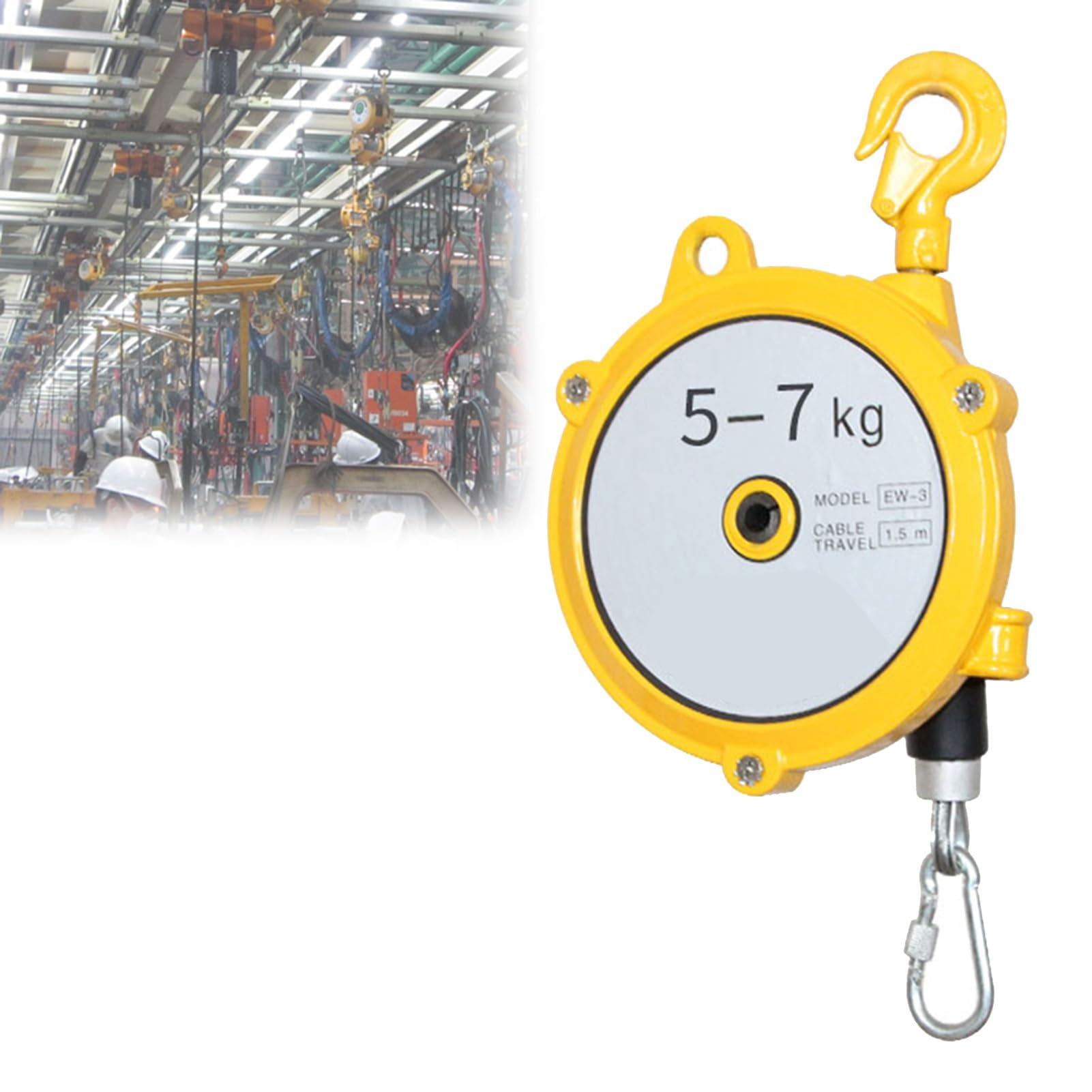 1pc Retractable Spring Balancer with 1.5m Wire Rope and Hook - for Workshop, Assembly Line, and Automotive Equipment(5-7kg)