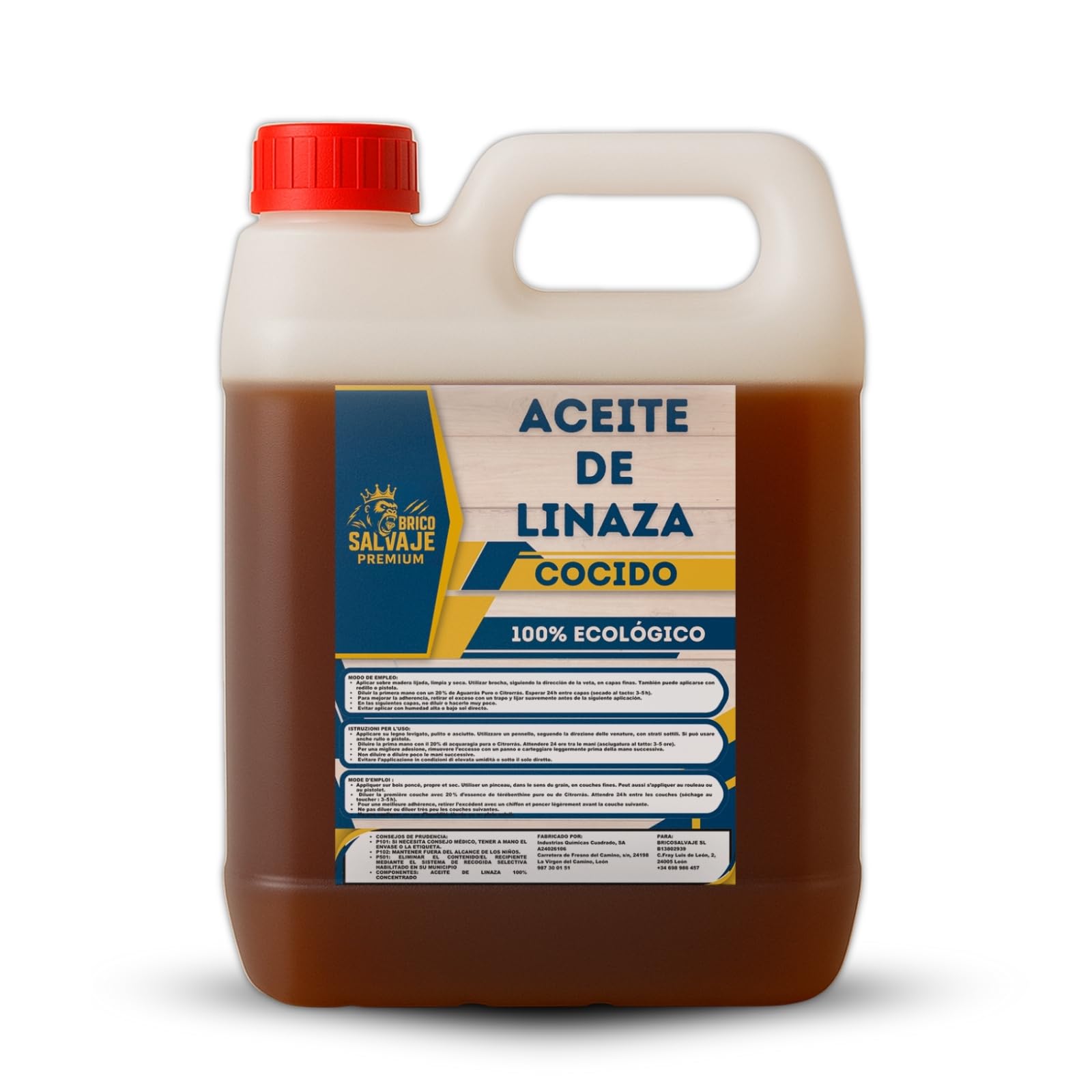 Aceite de Linaza COCIDO | 100% Ecológico | Nutrición | Protección (5 Litros) BRICOSALVAJE PREMIUM