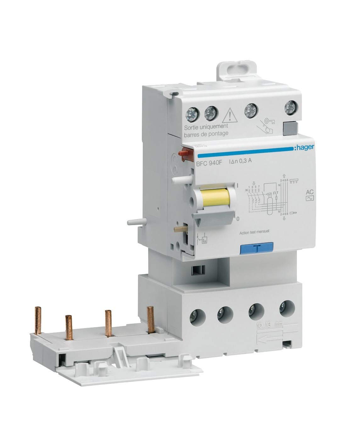 bloc différentiel - 2 sorties - 3 pôles + neutre - 25a - 30 ma - hager bdc925f