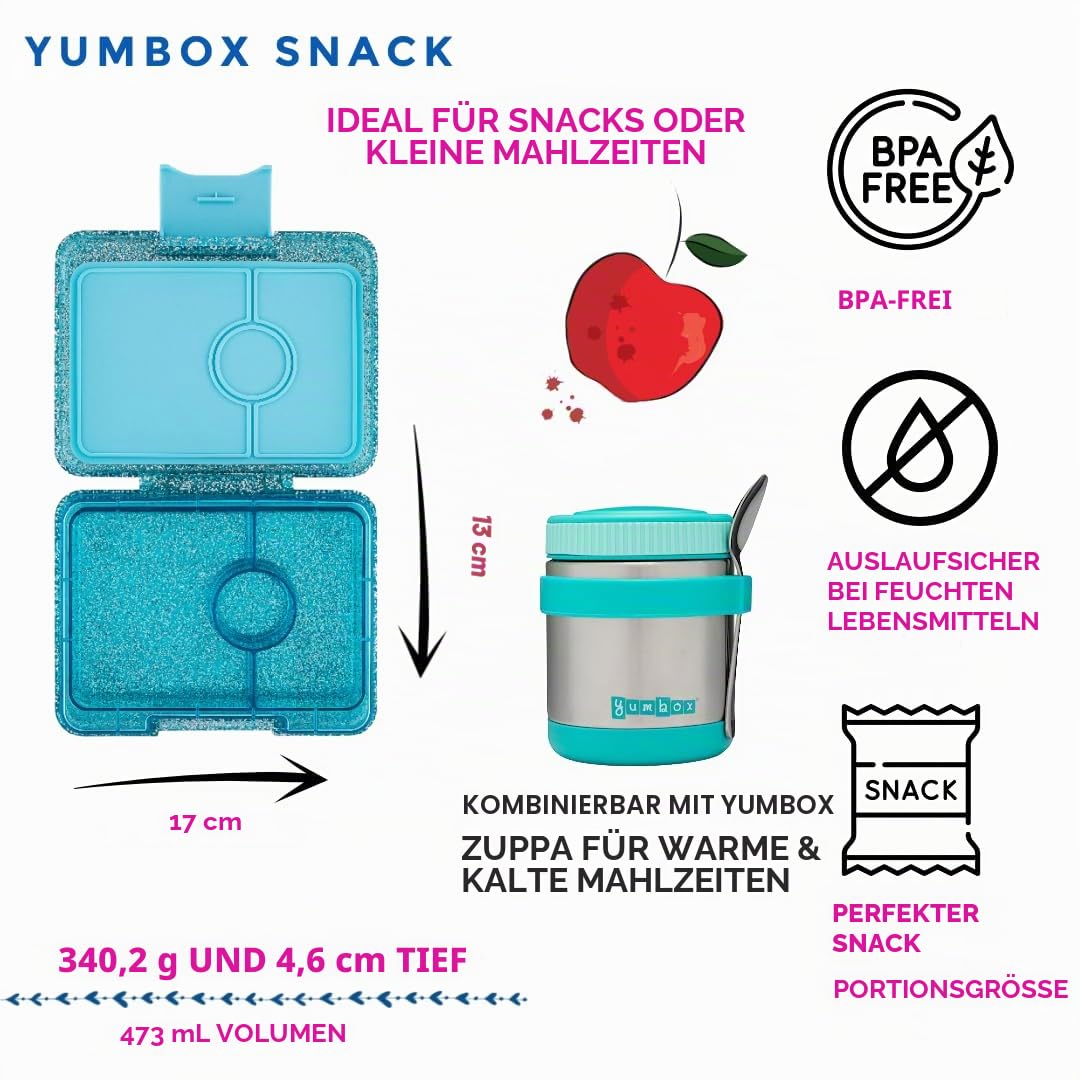 Yumbox Snackbox – Auslaufsicher, BPA-frei, 3-Fächer-Snackbehälter für Kinder und Erwachsene – Tragbar, leicht und einfach zu reinigen – Ideal für Obst, Gemüse, Cracker und Dips (Glitzerblau)