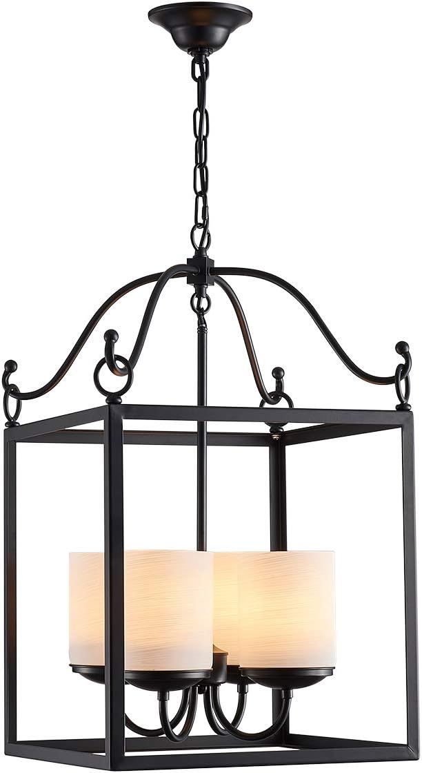 ANJIADENGSHI Lantern Pendant Light Lantern Iron Cage Adjustable Hanging Height with 4 E12 Bulbs for Dining Room Bar Cafe , Matte Black(Bulbs Not Included)