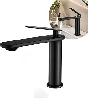 Grifo de Lavabo Negro Satinado de Acero Inoxidable 304, Grifo Monomando para Baño, Cartucho Cerámico Antigoteo, Resistente a la Corrosión, Instalación Rápida