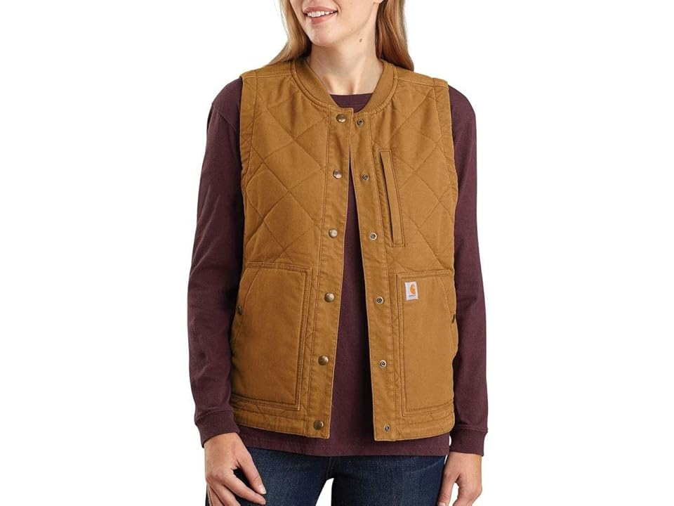 Carhartt Rugged Flex(R) Relaxed Fit Canvas Insulated Rib Collar Vest (Brown) Women's Clothing