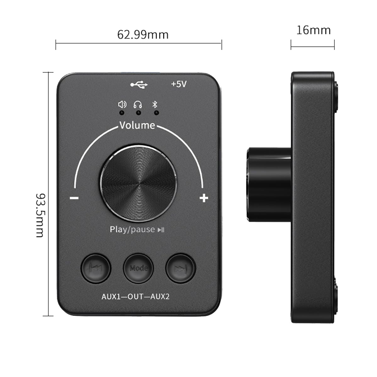 Controller volume USB Ricevitore Bluetooth Commutatore audio da 3,5 mm Supporto U stick Manopola di controllo multimediale
