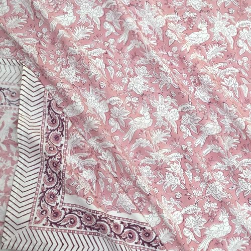 Image of TOAI Hand Block Printed Bedsheet | Bed Spread Flatsheet Bed Sheet | Pure Cotton | Queen Size 90 inchx108 inch | 210 TC Luxury Cotton | 2 Reversible Pillow Covers |Pink Bird Kalamkari