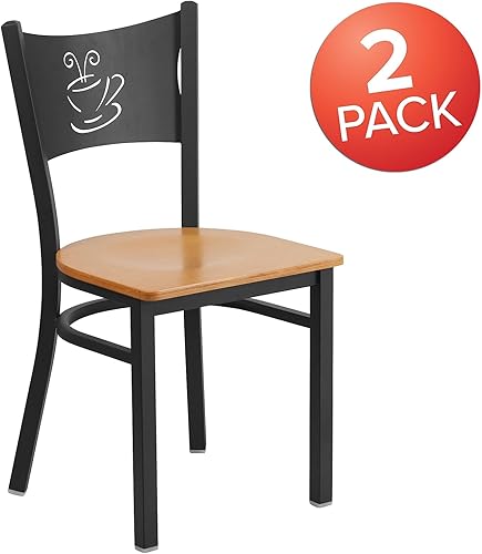 Miniatura 4 de Flash Furniture Silla de restaurante de metal con respaldo de café negro de la serie HERCULES - Asiento de madera natural