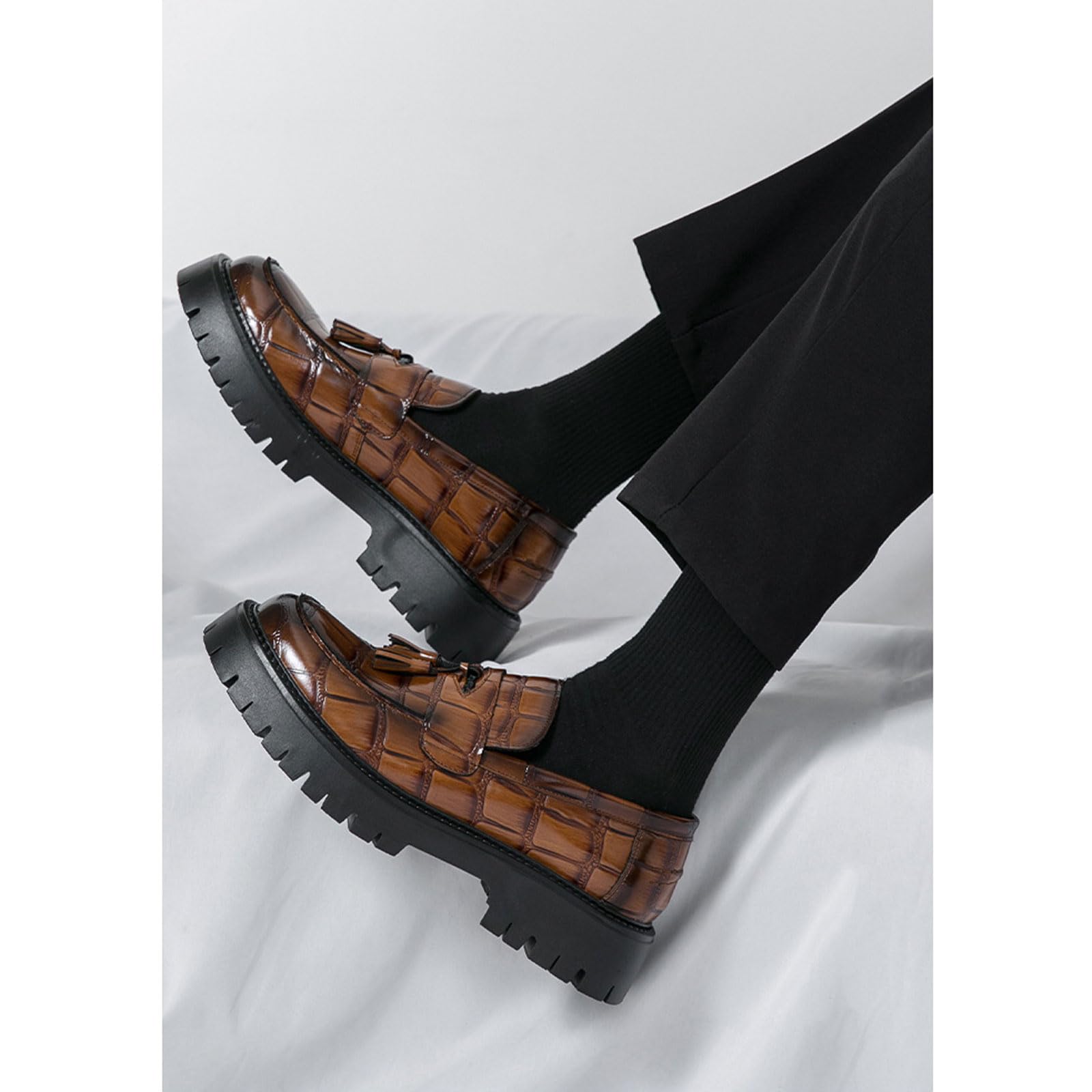 Mocasines Hombre con Borlas, Zapatos Elegantes Sin Cordones para Oficina, Bodas, Noches, Formal/Casual