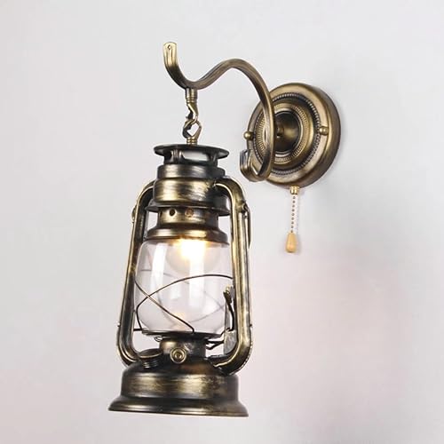 Miniatura 1 de Lámpara de pared retro con interruptor de cadena, apliques de pared de queroseno, pantalla de cristal transparente de metal