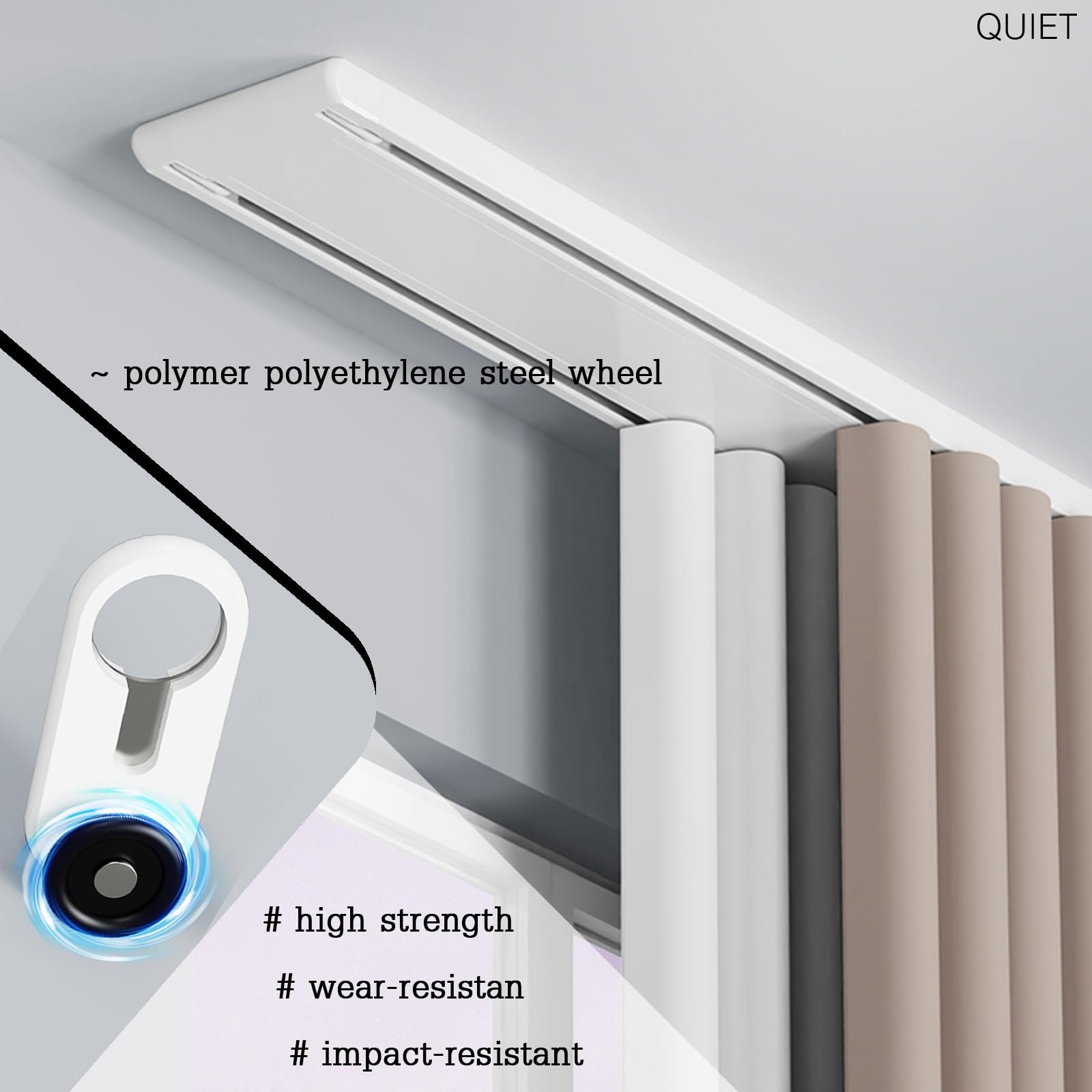 Set di binari per tende a doppio binario a soffitto, binari scorrevoli in alluminio lisci e silenziosi, supporto robusto per tende,per camera da letto, soggiorno e ufficio(White,1.5m(4.9ft))