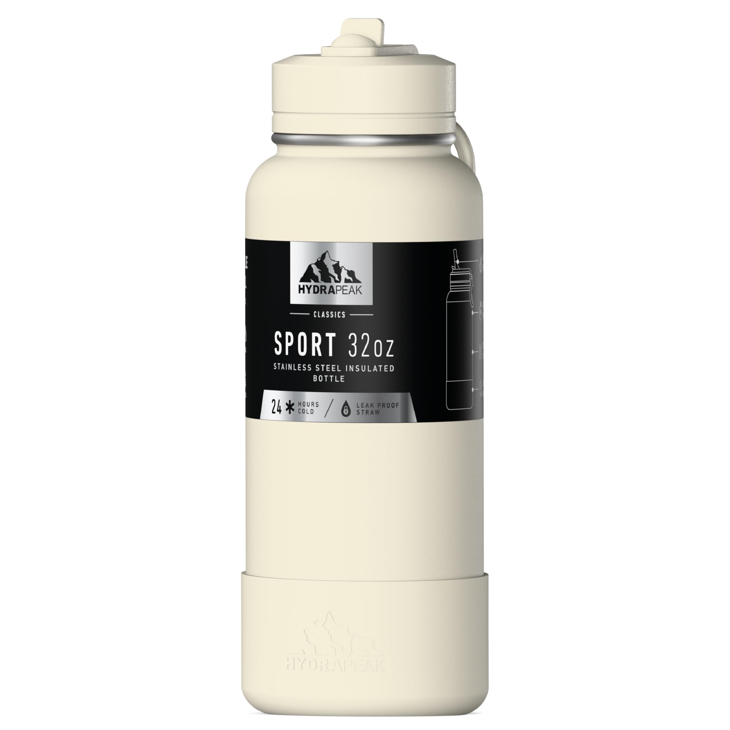 Hydrapeak 32oz Sport Insulated Water Bottle with Straw Lid, Leak & Spill Proof, Keeps Drinks Cold for 24 Hours, Hot for 12 Hours, Premium Stainless