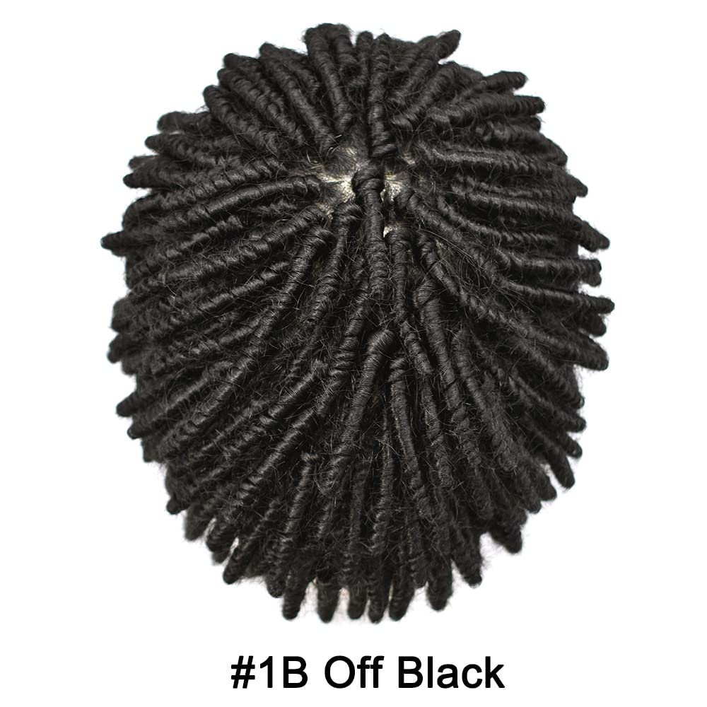 Afro Kinky Twist Crochet Braids Afro Toupee for Black Men All Poly Injected Real Human Hair Replacement System Curly Hairpieces Mens Toupee 8X10" Hair Unit (10 inch - 6mm wave, #1B Off Black/Natural Black)
