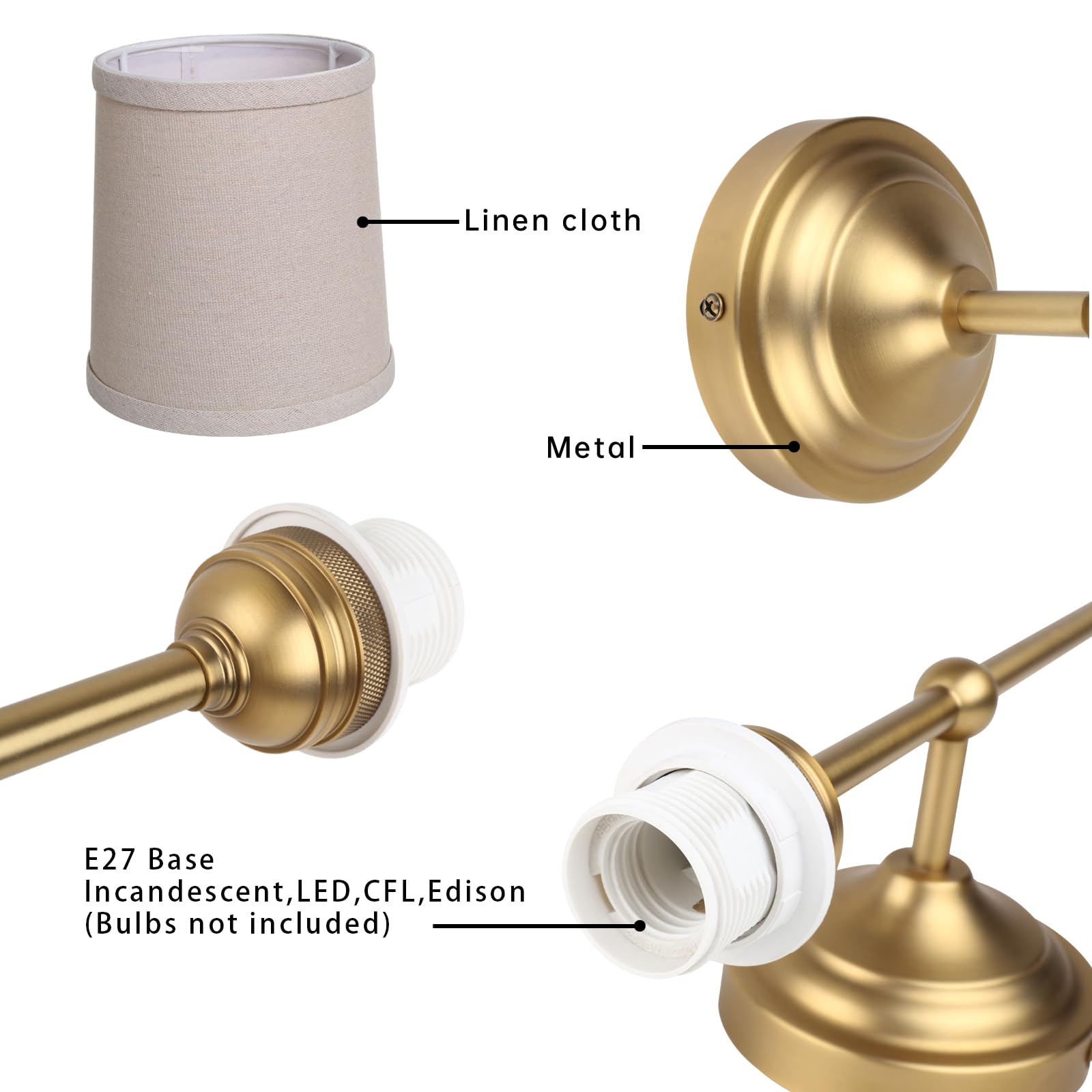 Applique con finitura antica con paralume in tessuto di lino, lampada da parete vintage per interni a 1 luce per soggiorno camera da letto comodino luce
