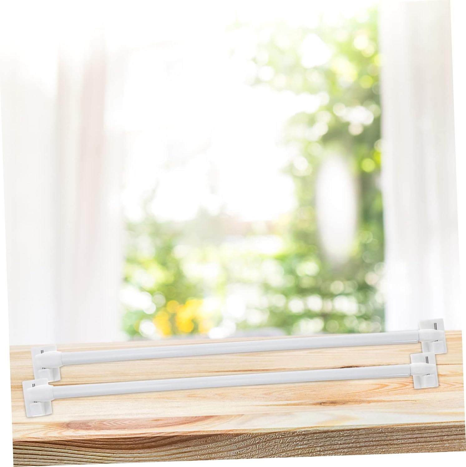 Adjustable Plastic Curtain Rod with Hook Brackets 2 Pack for Small Windows