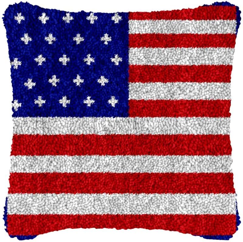 Latch Hook Pillow Embroidery Kits American Flag Pattern Cross Stitch Latch Hook kit Throw Pillow Embroidery Craft Kits for Adults DIY Latch Hook Rug Kit Canvas Hobby & Craft 43x43cm
