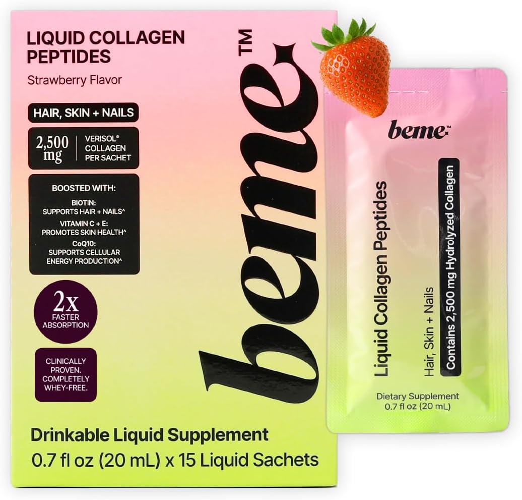 BeMe Liquid Collagen Peptides for Hair, Skin & Nails  Clinically Proven Premium Ingredient VERISOL Collagen with Biotin, CoQ10, Vitamin C  2X Faster Absorption  Collagen Supplements for Women