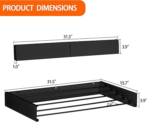 Miniatura 5 de FOCHIER F Estante de secado de ropa para colgar en la pared, plegable, 39 pulgadas de ancho con 16.5 pies lineales y 5 varillas de aluminio,