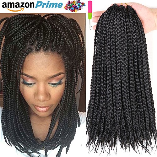 6 packs 14" Box Braids Crochet Braids 70g 22 Strands/pack Synthetic Braiding Hair Extension (1B)