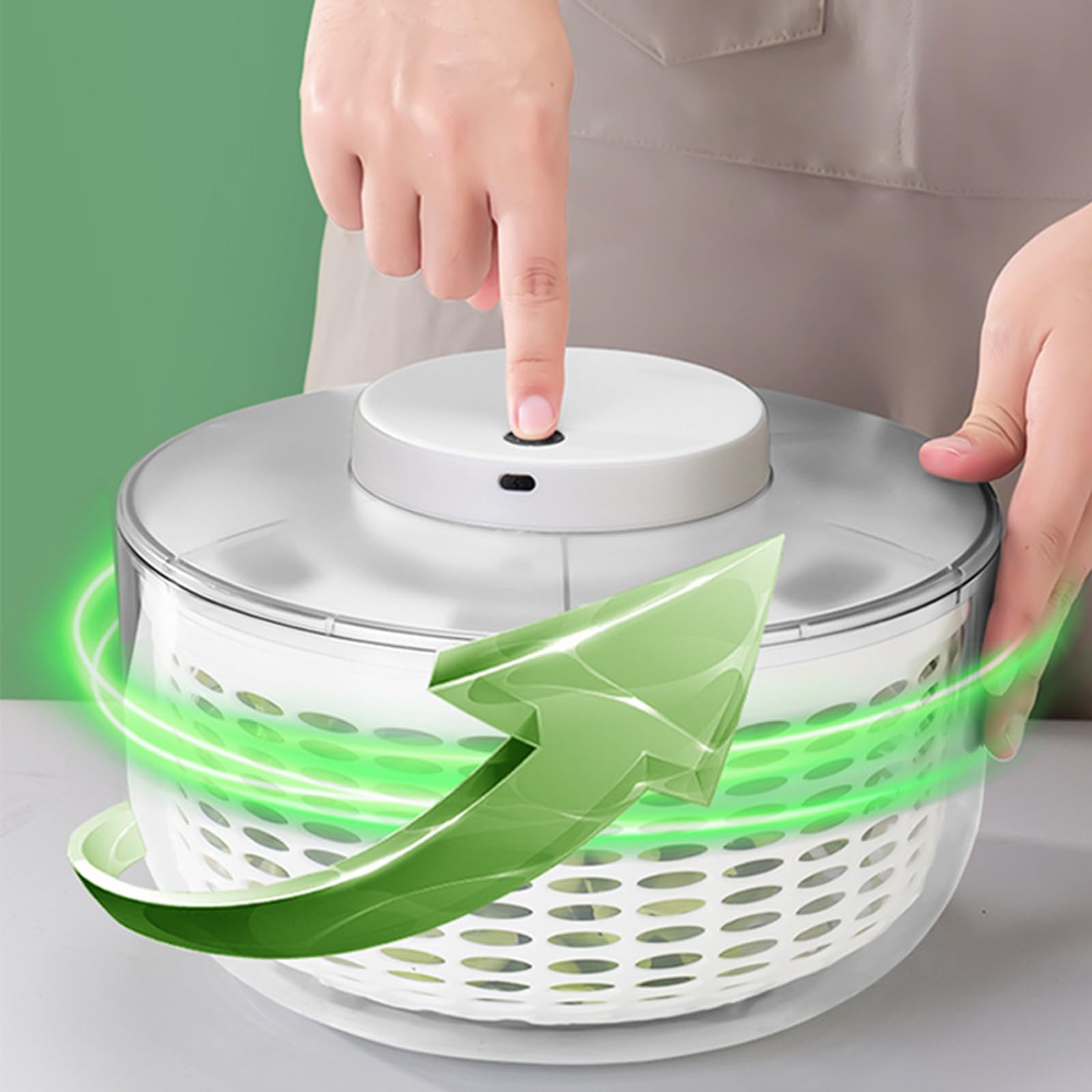 Salad Spinner 4.5L/ 6L Large Capacity Electric Salad Vegetables Fruit Washer Dryer Drainer Strainer, USB Charge Lettuce Spinner Cleaner with Bowl for Washing Drying Leafy Vegetables Noodles (6L)
