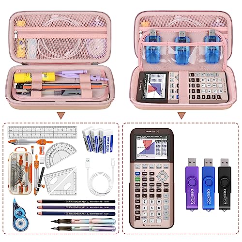Supmay Hard Case for Texas Instruments TI-84 Plus CE/TI-84 Plus/TI-83 Plus CE/Casio fx-9750GIII Color Graphing Calculator, Storage Holder with Mesh Pockets for Charger Cable, User Manual, Rose Gold