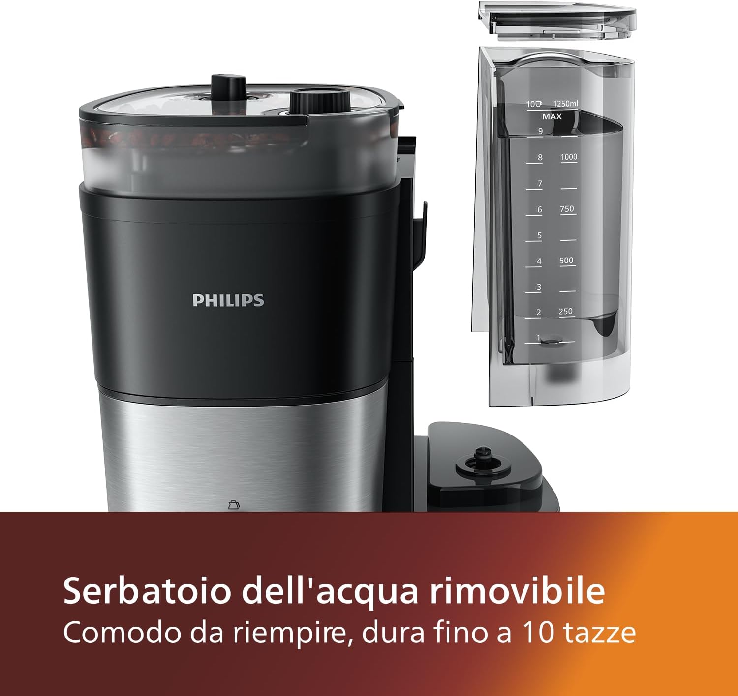 Philips Tutto in uno Macchina per il caffè a goccia - Macinacaffè conico incorporato per chicchi appena macinati - Erogazione in caraffa di vetro da 1,25 l o direttamente in tazza(HD7900/50) Philips Tutto in uno Macchina per il caffè a goccia - Macinacaffè conico incorporato per chicchi appena macinati - Erogazione in caraffa di vetro da 1,25 l o direttamente in tazza(HD7900/50)