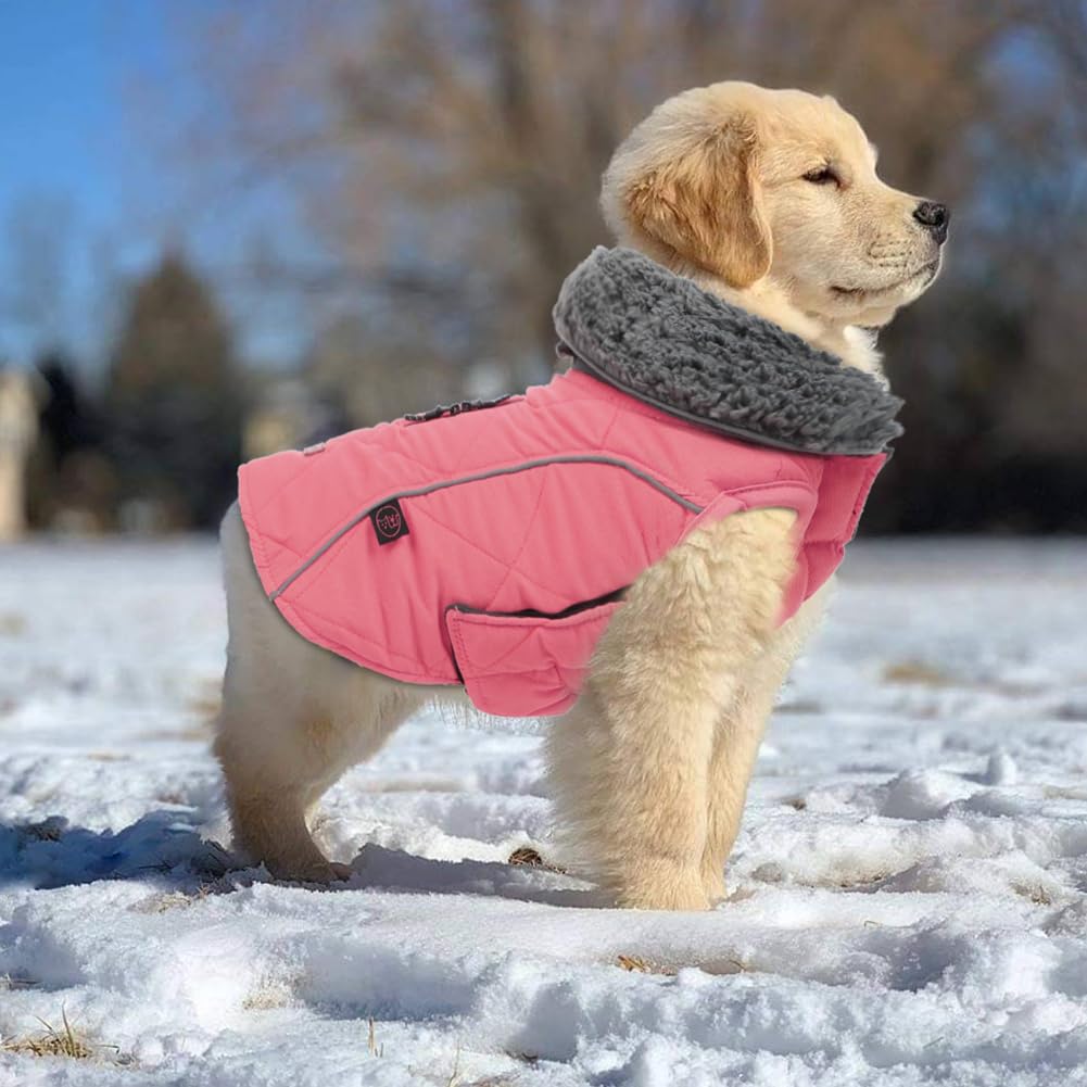 EMUST Gilet per cani per l'inverno, foderato in pile, per il freddo, caldo, per cani di taglia piccola, media e grande, abbigliamento per cani per il freddo, rosa, XXXL