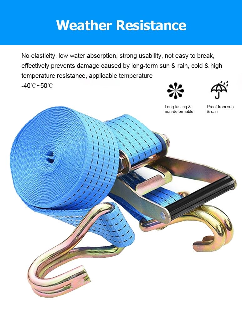 Cinghie di fissaggio resistenti con cricchetto e doppio gancio a J, cinghie a cricchetto per il trasporto di merci su camion, rimorchi, motociclette, kayak(2.0m/6.6Ft)