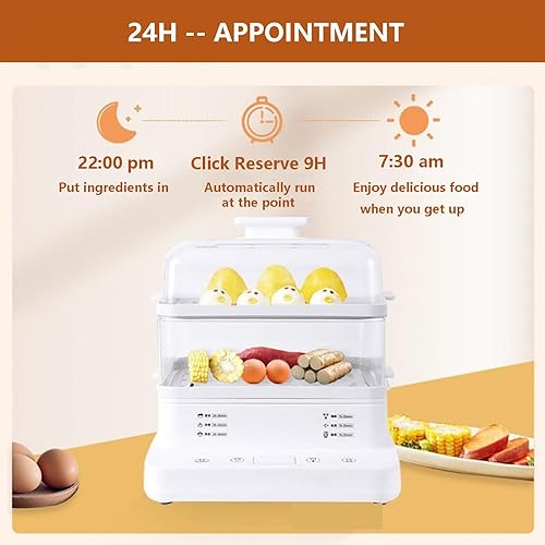 Miniatura 3 de Máquina de calentamiento eléctrica de 22 litros con estante de vapor de 3 capas, olla de vapor antiadherente con pantalla y cubierta superior